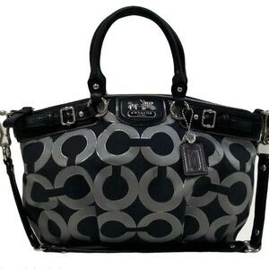 Coach Madison OP art Silver Lurex Sofia Satchel W Matching Id Card Holder Medium